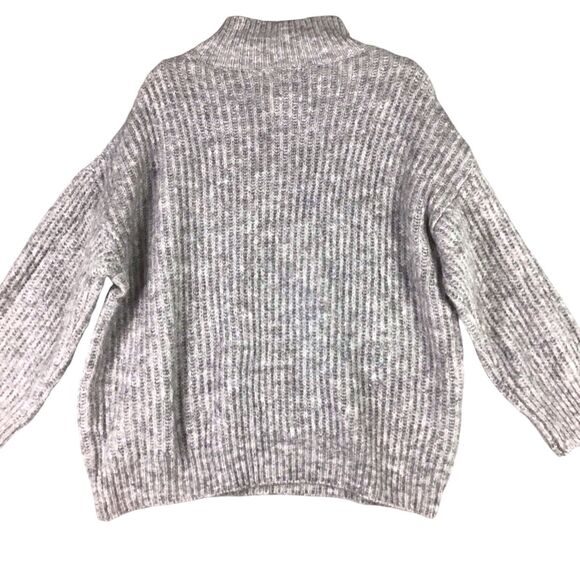 FRNCH Womens M/L Grey Neola Oversized Mock Neck Ribbed Balloon Sleeve Sweater - Picture 2 of 10